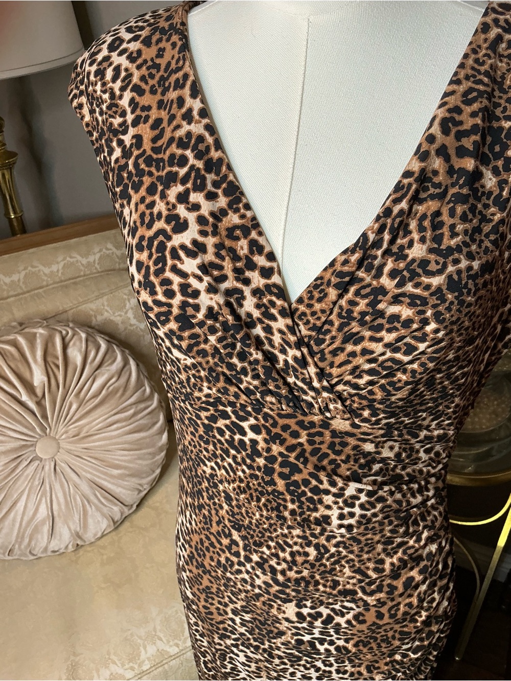 NWT Ralph Lauren Leopard Print Ruched Midi Dress Luxury Mobwife - Picture 8 of 9